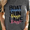 Gray BOAT SUN LAKE Letter Print Short Sleeve T Shirt