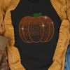 Black Glittering Rhinestone Pumpkin Halloween Fashion Tee