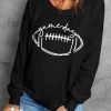 Black Game Day Rugby Graphic Print Pullover Sweatshirt