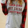 Gray Christmas Letter Print Plaid Color Block Sweatshirt