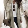 Apricot Plaid Knitted Long Open Front Cardigan