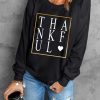 Black THANKFUL Heart Print Long Sleeve Sweatshirt