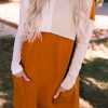 Orange Pocketed Color Block Patchwork Long Sleeve Top