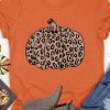 Orange Leopard Pumpkin Graphic Print Crew Neck T Shirt