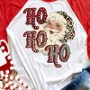 Red HO HO HO Santa Claus Graphic Print Color Block Top