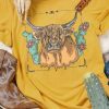 Yellow Western Cow Graphic Print Round Neck Short Sleeve Tee