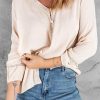 Apricot Solid V Neck Lace Decor Buttons Shirt