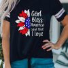 Black American Flag Sunflower Letter Graphic Print Crew Neck T Shirt