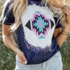 Blue Western Geometric Print Crew Neck T Shirt