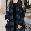 Blue Turn-down Collar Plaid Shirt Jacket