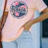 Pink Mama Floral Graphic Striped Sleeve T Shirt