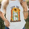 White SEEK THE SUNSHINE Sunflower Print Short Sleeve T Shirt