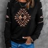 Black Western Leopard Print Cut-out Long Sleeve Sweatshirt