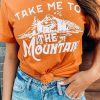 Orange Take Me To The Mountains Crew Neck Graphic Tee