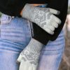 Gray Geometric Snowflake Pattern Knit Christmas Gloves