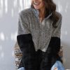 Gray Taupe Zip Neck Oversize Fluffy Fleece Pullover