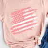 Pink American Flag Print Slim Fit O-neck Short Sleeve Top