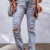 Sky Blue Acid Wash Sheath Straight Leg Distressed Jeans