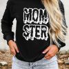 Black MOMSTER Bat Ghost Pumpkin Print Graphic Sweatshirt