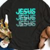 Black JESUS Faith Letter Print Crew Neck Long Sleeve Top