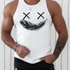 White Feather Mouth Funny Emoticon Graphic Mens Tank Top