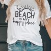 White The Beach Is My Happy Place Graphic Print Short Sleeve T Shirt