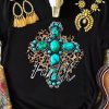 Black Turquoise Cross Western Leopard Graphic Tee