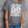 Gray AND American Flag Print Crew Neck Graphic T Shirt