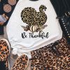 Black Be Thankful Leopard Graphic Print Color Block T Shirt