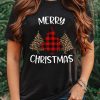 Black Christmas Leopard Plaid Letter Print T Shirt