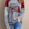 Gray Christmas Graphic Print Plaid Striped Long Sleeve Top