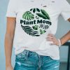 White Plant Mom Leaves Print Ripped Short Sleeve T Shirt