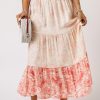 Pink Floral Print Ruffle Hem Tiered Maxi Skirt