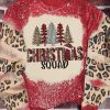 Red Christmas Tree Leopard Bleached Print Pullover Sweatshirt