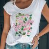 White Summer Flamingo Floral Print Crew Neck T Shirt