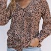 Leopard Print Buttoned Frilled V Neck Top