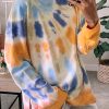 Orange Tie-dye Side Slits Pullover Sweatshirt