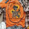 Orange Skeleton Sunflower Graphic Print Short Sleeve T Shirt