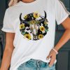 White Bull Skull With Sunflower Western Graphic Tee