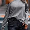 Gray Asymmetric Cold Shoulder Long Sleeve Top