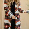 Green Geometric Color Block Open Front Long Cardigan