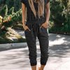 Black Heather Short Sleeve Drawstring High Waist Jumpsuit