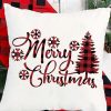 Beige Merry Christmas Graphic Plaid Print Pillow Case