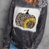 Black Leopard Sunflower Pumpkin Bleached Print Long Sleeve Top