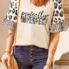 Khaki Perfectly IMPERFECT Leopard Print Waffle Knit V Neck Top