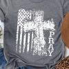 Gray PRAY Cross American Flag Print Graphic T Shirt