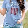 Sky Blue American Flag Star Graphic Print O-neck Short Sleeve Top