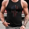 Black Distressed American Flag Skull Print Racerback Tank Top