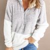 Grey White Zip Neck Oversize Fluffy Fleece Pullover