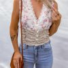 White Floral Plaid Lace Patchwork Tank Top